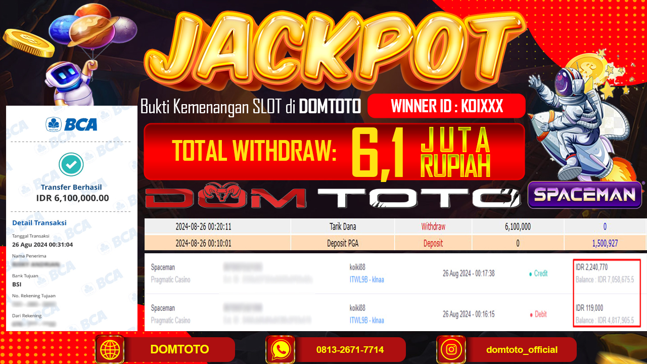 JACKPOT PRAGMATIC CASINO  SPACEMAN 26 AGUSTUS 2024